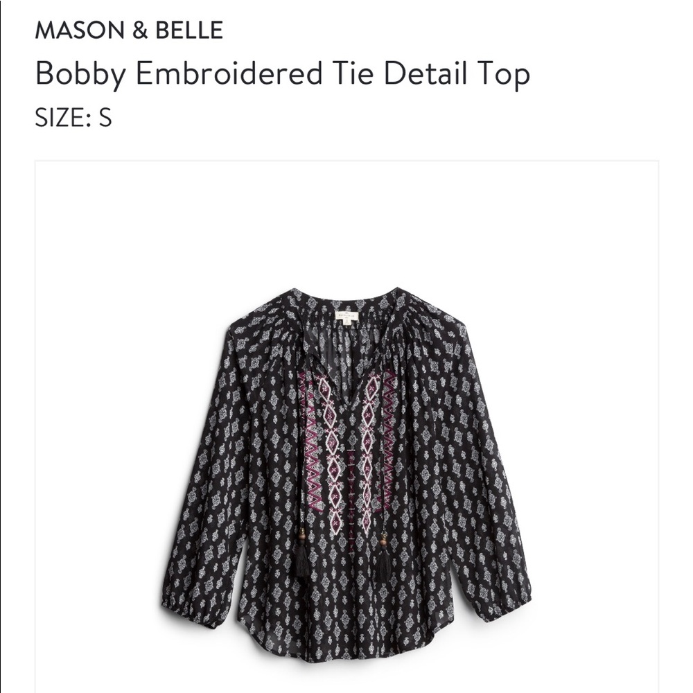 Mason & Belle - Bobby Embroidered Tie Detail Top